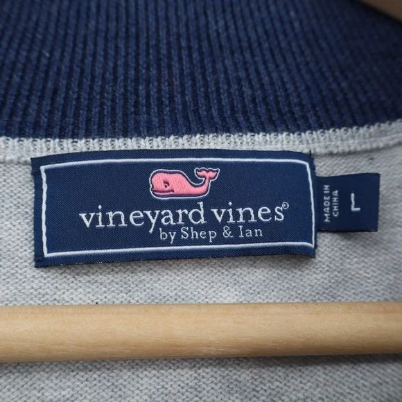 Vineyard Vines Sweater Mens Large Gray Quarter-Zip Mock Neck Long Sleeve Ribbed - Picture 3 of 6